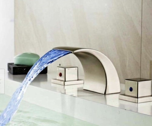 Widespread LED Bathroom Waterfall Faucet, Brushed Nickel - Lot 258