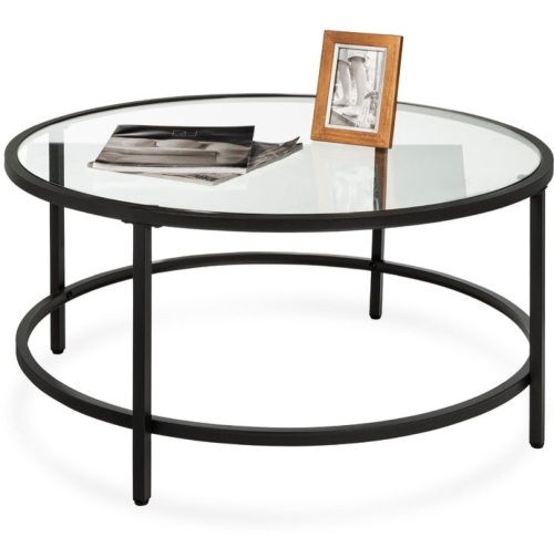 Round Tempered Glass Coffee Table w/ Steel Frame - 36in, Glass May Be Broken, Appears New/Damaged Box - Lot 325
