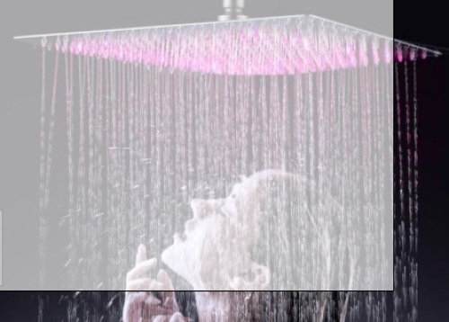 Brushed Nickel 16 Inch LED Rainfall Shower Head Square Ultra Thin Top Sprayer - Lot 367
