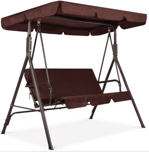 3-Person Outdoor Canopy Swing Glider Furniture w/ Cushions, Steel Frame, Brown, May Be Missing Hardware - Lot 216