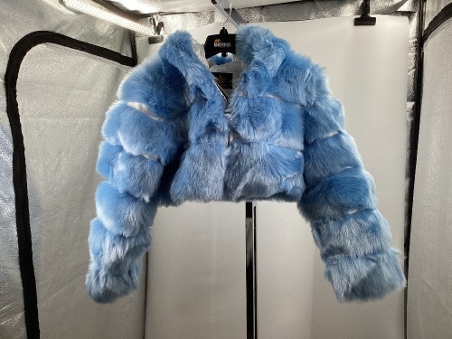 Qiye Children's Hooded Faux Fur Jacket, Blue, Size 2XL - Lot 247