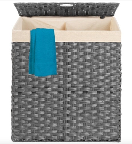 Double Laundry Hamper Basket w/ Easy Assembly, Liner Bag, Gray - Lot 451