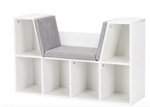 6-Cubby Kid Storage Bookcase Cushioned Reading Nook, Missing Hardware - Lot 407