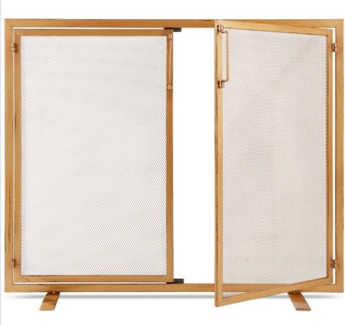 2-Door Wrought Iron Fireplace Screen w/ Magnetic Doors - 38.5x41in, Gold - Lot 451