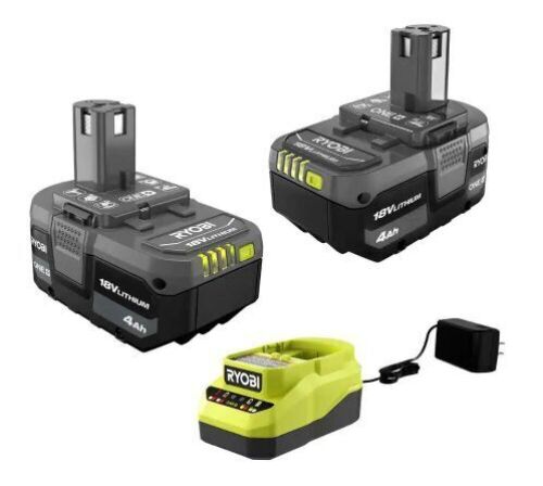 RYOBI ONE+ 18V Lithium-Ion 4.0 Ah Battery (2-Pack) with 18V Charger - Lot 154