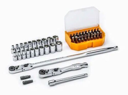 GEARWRENCH 1/4 in. Drive 6-Point SAE/Metric Slim Flex-Head Ratchet and Socket Mechanics Tool Set (55-Piece) - Lot 315