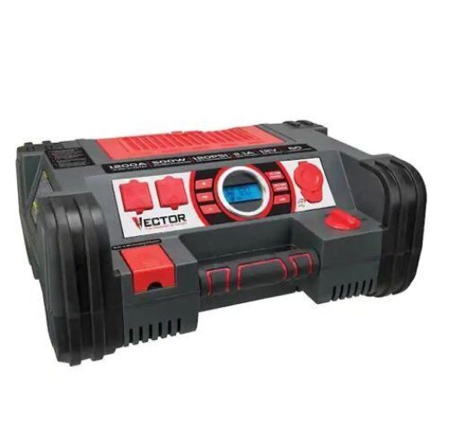 Vector 1200 Peak Amp Jump Starter, Dual Power Inverter, 120 PSI Air Compressor, USB Charging Port, Rechargeable - Lot 402