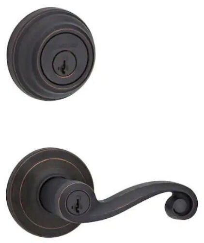 Kwikset Lido Venetian Bronze Exterior Entry Door Handle and Deadbolt - Lot 513
