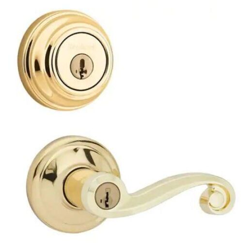 Lot of (2) Lido Polished Brass Exterior Entry Door Handle and Single Cylinder Deadbolt Combo Pack Featuring SmartKey Security - Lot 665
