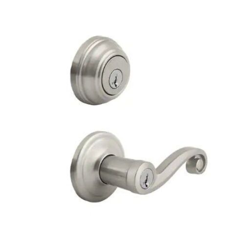 Lot of (2) Kwikset Lido Satin Nickel Exterior Entry Door Handle and Single Cylinder Deadbolt Combo Pack Featuring SmartKey Security - Lot 418