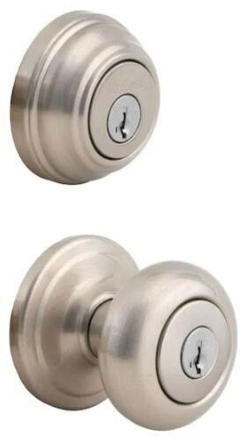 Kwikset Juno Satin Nickel Exterior Entry Door Knob and Deadbolt Combo - Lot 482