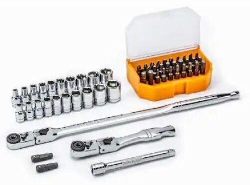 55-Piece 1/4" Drive 6-Point SAE/Metric Slim Flex-Head Ratchet and Socket Set - Lot 112