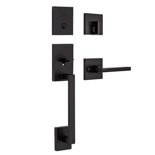 Kwikset San Clemente Matte Black Smartkey Deadbolt Door Handleset - Lot 528