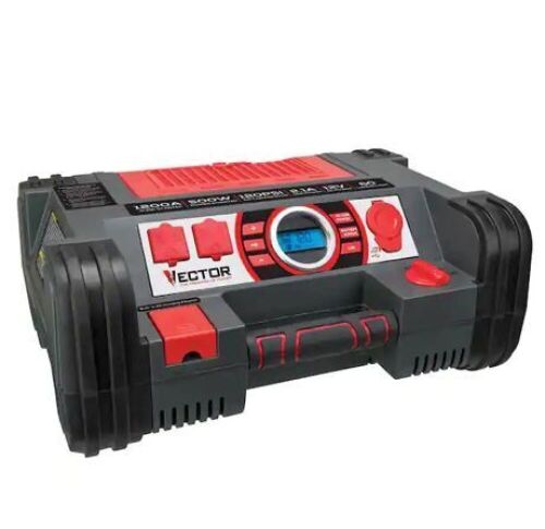 Vector 1200 Peak Amp Jump Starter, Dual Power Inverter, 120 PSI Air Compressor, USB Charging Port, Rechargeable - Lot 313