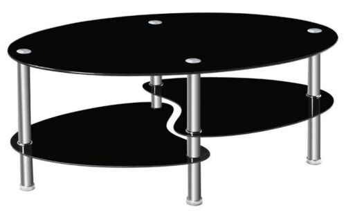 Black Glass Oval Coffee Table with Chrome Base - Lot 598