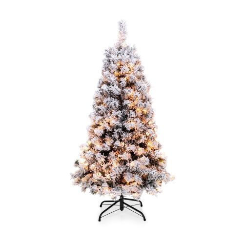 4.5' Clear Incandescent Multi-color Prelit Pine Holiday Christmas Tree with Snow Flocked Branches - Lot 560