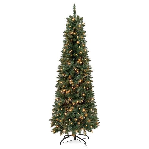 6' Pre-Lit Hinged Fir Artificial Pencil Christmas Tree w/ 250 Warm White Lights - Lot 762