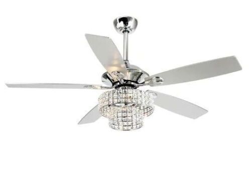 Parrot Uncle Howell 52 in. Indoor Chrome Downrod Mount Crystal Chandelier Ceiling Fan with Light Kit and Remote Control - Lot 156
