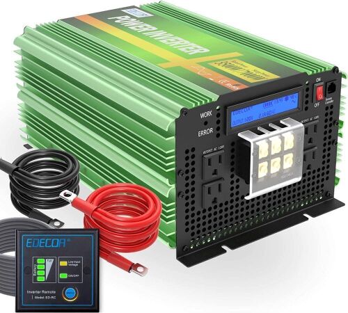 EDECOA Pure Sine Wave Power Inverter 3500W DC 12V to AC 120V with LCD Display and Remote Controller 4 AC Outlets and 1 AC Terminal Block  - Lot 61