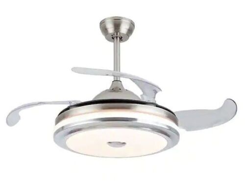 36 in. Integrated LED Indoor Silver Retractable 3 Color/Speed Change Ceiling Fan Light with Remote - Lot 449