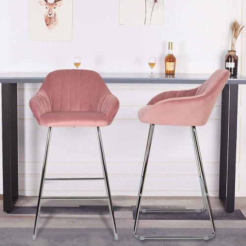Sunseen Modern Upholstered Velour Bar Chairs with Metal Legs, Set of 2  - Lot 477