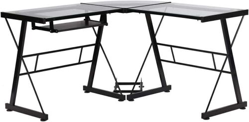 L-Shaped Glass Office Desk with Keyboard Tray - Lot 411