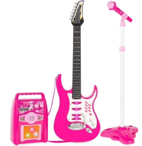 Kids Electric Guitar Toy Play Set w/ 6 Songs, Microphone, Amp, Pink - Lot 249