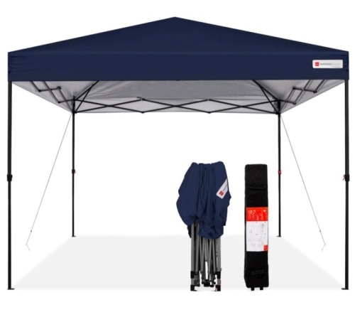 One-Person Setup Instant Pop Up Canopy w/ Wheeled Bag - 10x10ft, Blue - Lot 252