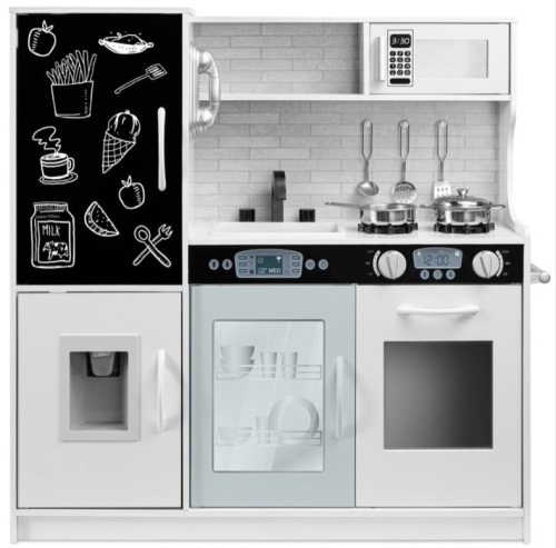 Pretend Play Kitchen Wooden Toy Set for Kids with 11 Accessories, White, May Be Missing Hardware - Lot 254