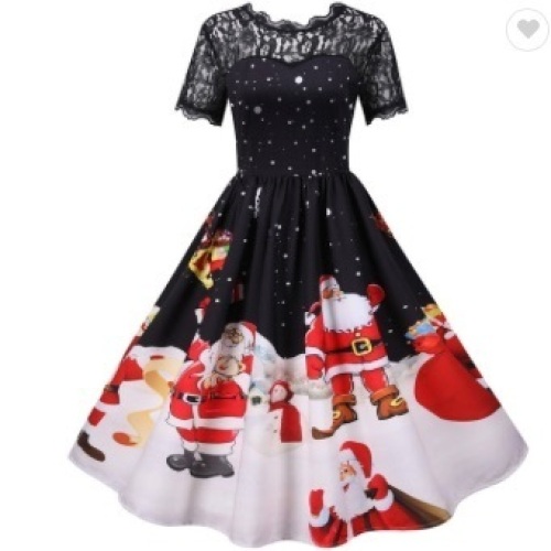 Women's Santa Claus Print Short-Sleeved Dress, Size Large - Lot 261