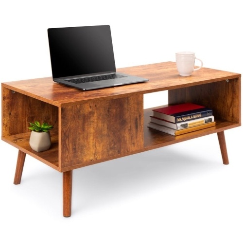 Wooden Mid-Century Modern Coffee Accent Table w/ Open Storage Shelf, Brown, May Be MIssing Hardware - Lot 282