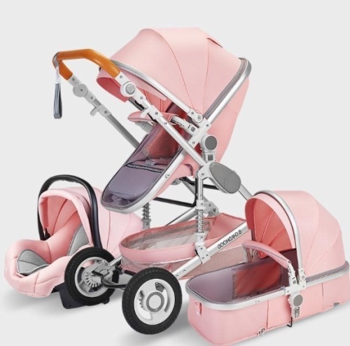 B.Childhood 3 in 1 Baby Stroller/Bassinet/Car Seat, Pink - Lot 480
