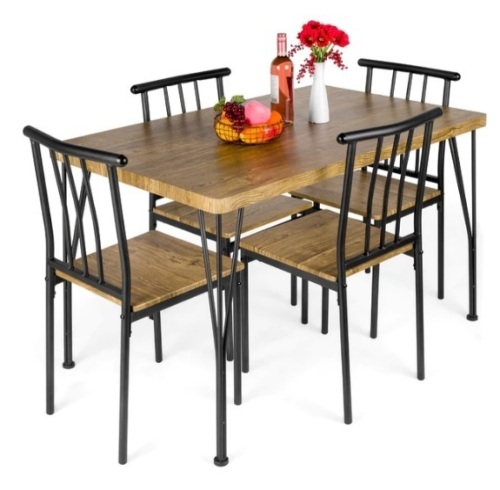 5-Piece Modern Metal and Wood Dining Table Furniture Set w/ 4 Chairs, Appears New, Retail $199.99 - Lot 653