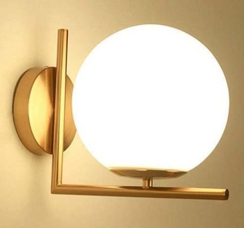 Gold L-Shaped Tube Wall Sconce with Glass Ball Shade - Lot 637