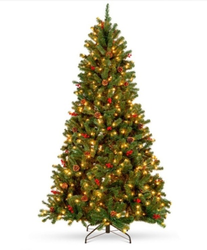 Pre-Lit Pre-Decorated Spruce Christmas Tree w/ Pine Cones, Berries, 6ft - Lot 578