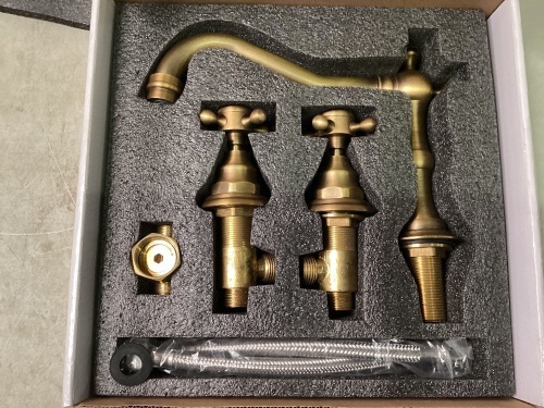 Widespread Bathroom Faucet, Antique Brass - Lot 602