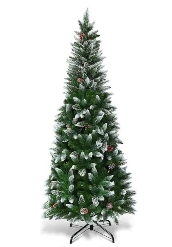 5 ft. Snow Flocked Unlit Artificial Pencil Christmas Tree Hinged with Pine Cones - Lot 722