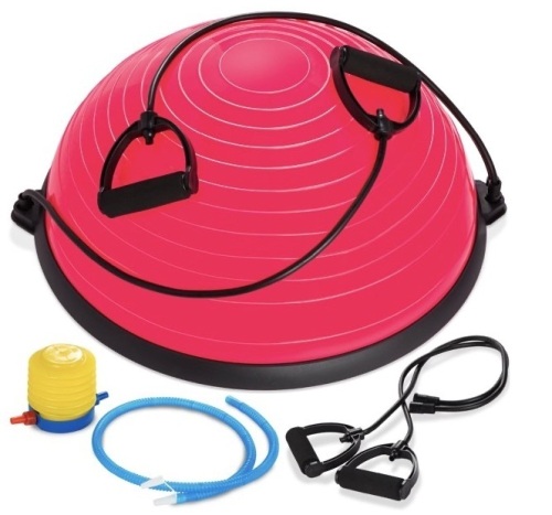 Best Choice Products Half Ball Balance Trainer Yoga Exercise Fitness Platform w/ 2 Resistance Bands, Pump - Pink - Lot 617