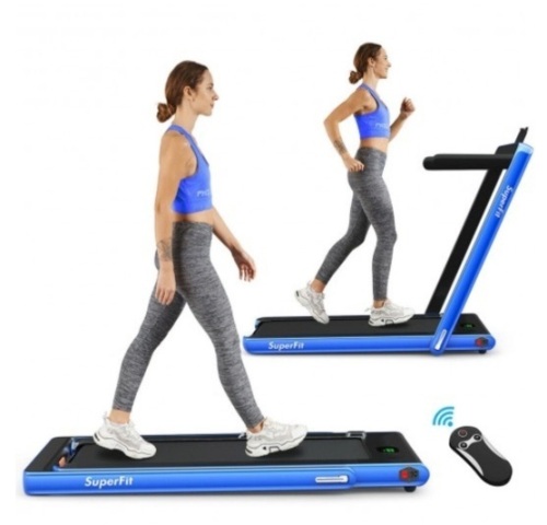 2 In 1 2.25 Hp Under Desk Electric Installation-Free Folding Treadmil With Bluetooth Speaker And Led Display-Navy - Lot 690