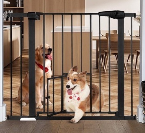 KingSo Pet Gate/Baby Gate with Small Pet Door, May Be Missing Hardware - Lot 946