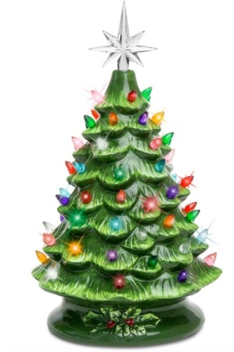 15in Pre-Lit Hand-Painted Ceramic Tabletop Christmas Tree w/ 64 Lights - Lot 941