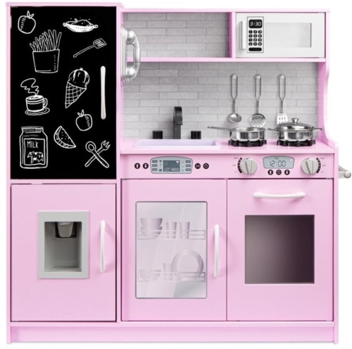 Pretend Play Kitchen Wooden Toy Set for Kids with 11 Accessories, Pink, May Be Missing Hardware - Lot 364