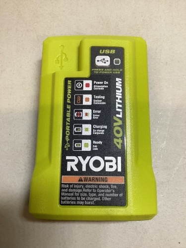 Ryobi 40V Lithium-Ion 2-in-1 Battery/USB Charger - Lot 483