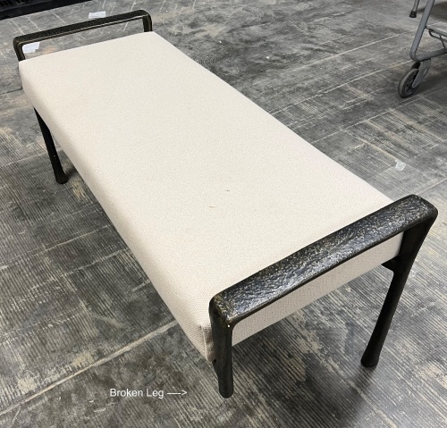 Salvage Pottery Barn End of Bed Bench, Broken Leg - Lot 29