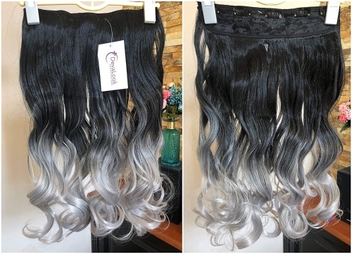DevaLook Clip In Hair Extensions, Black to Gray - Lot 157