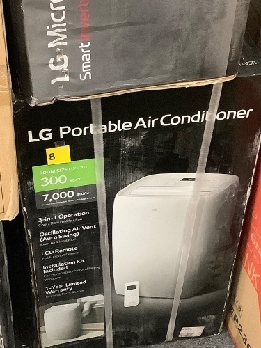LG Electronics 7,000 BTU (DOE) 115-Volt Portable Air Conditioner LP0721WSR Cools 300 Sq. Ft. with Dehumidifier Function and LCD Remote - Lot 8