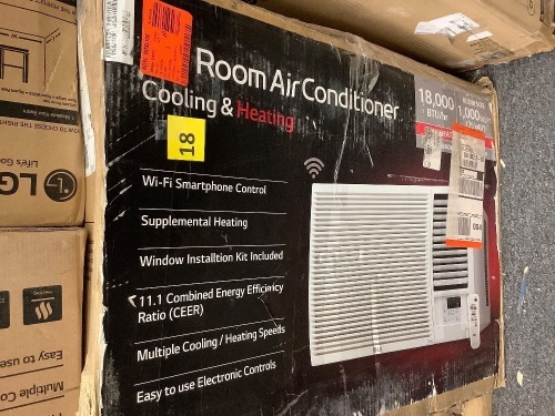 LG Electronics18,000 BTU 230/208-Volt Window Air Conditioner LW1821HRSM Cools 1,000 Sq. Ft. with Cool and Heat, Wi-Fi Enabled - Lot 18