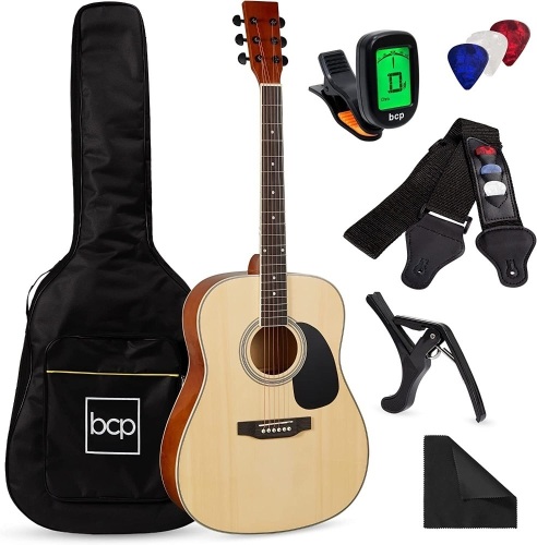 41in Acoustic Guitar Starter Kit w/ Digital Tuner, Padded Case, Picks, Strap - Lot 100