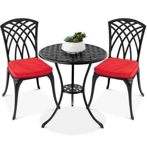 3-Piece Patio Bistro Set w/ Umbrella Hole, 2 Chairs, Polyester Cushions - Lot 160