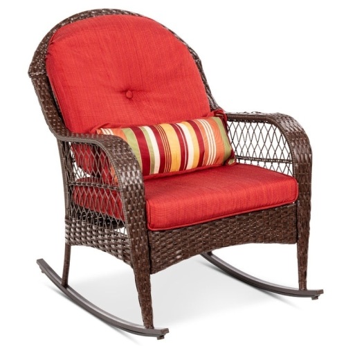 Wicker Rocking Chair w/ Steel Frame, Decorative Pillow, Cushions - Lot 183